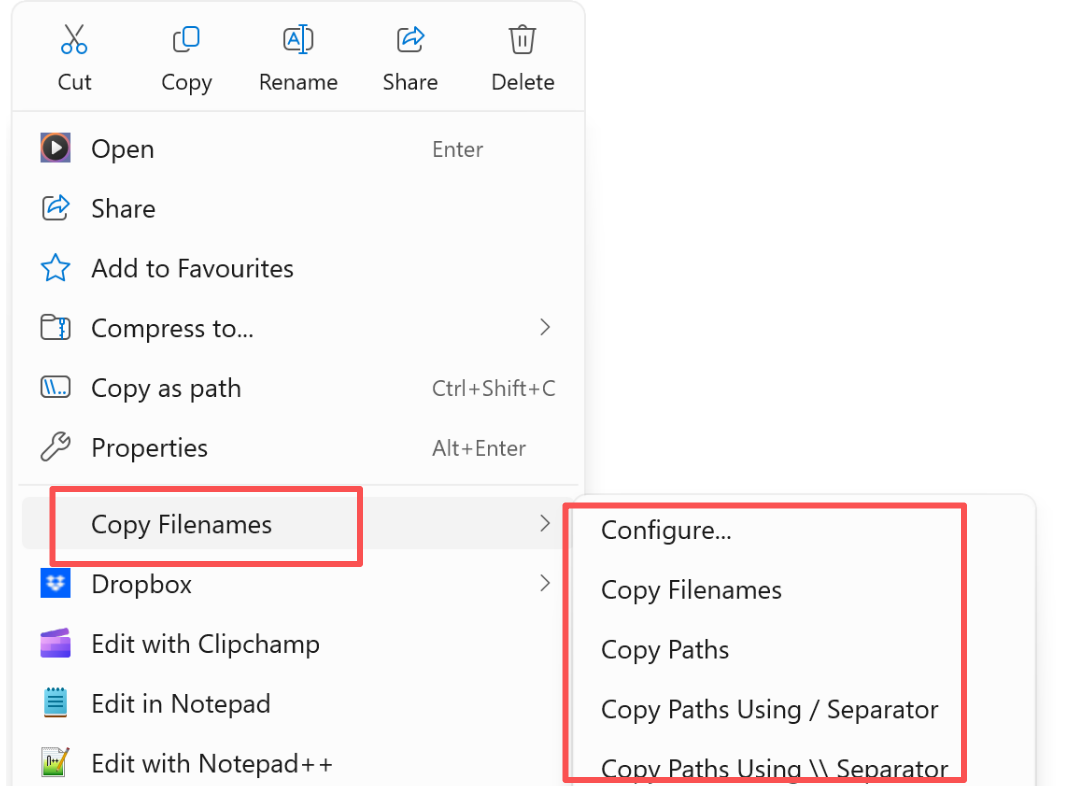 CopyFilenames screenshot