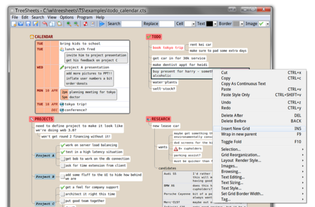 TreeSheets screenshot