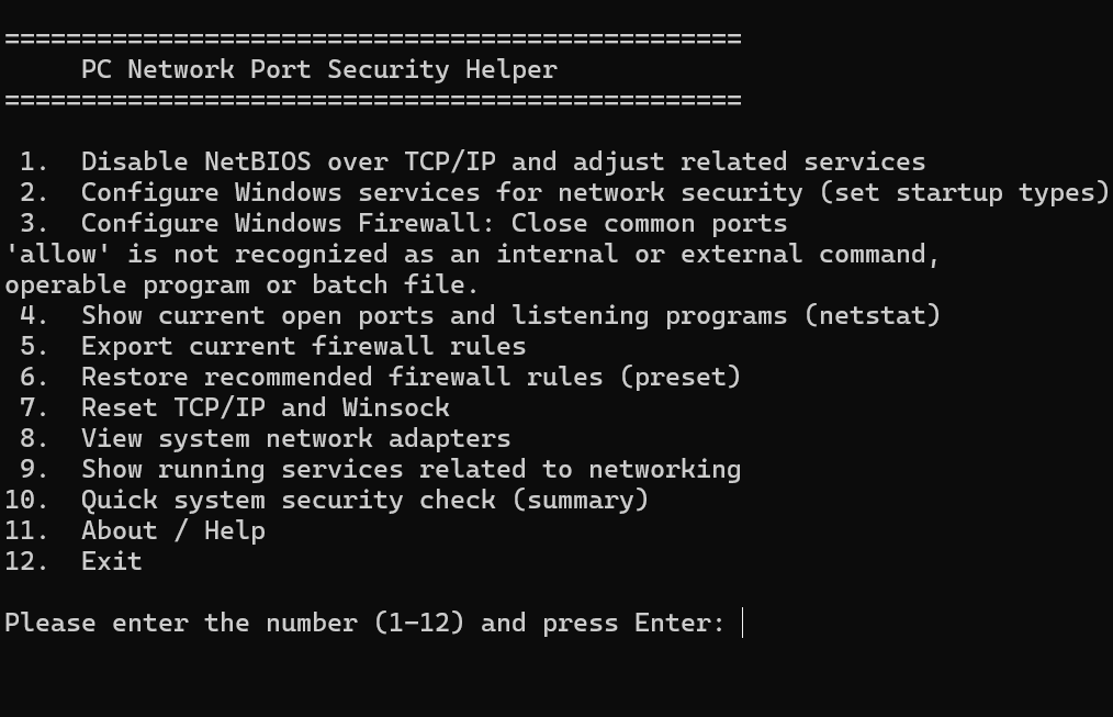 Computer Network Port Security Assistant screenshot