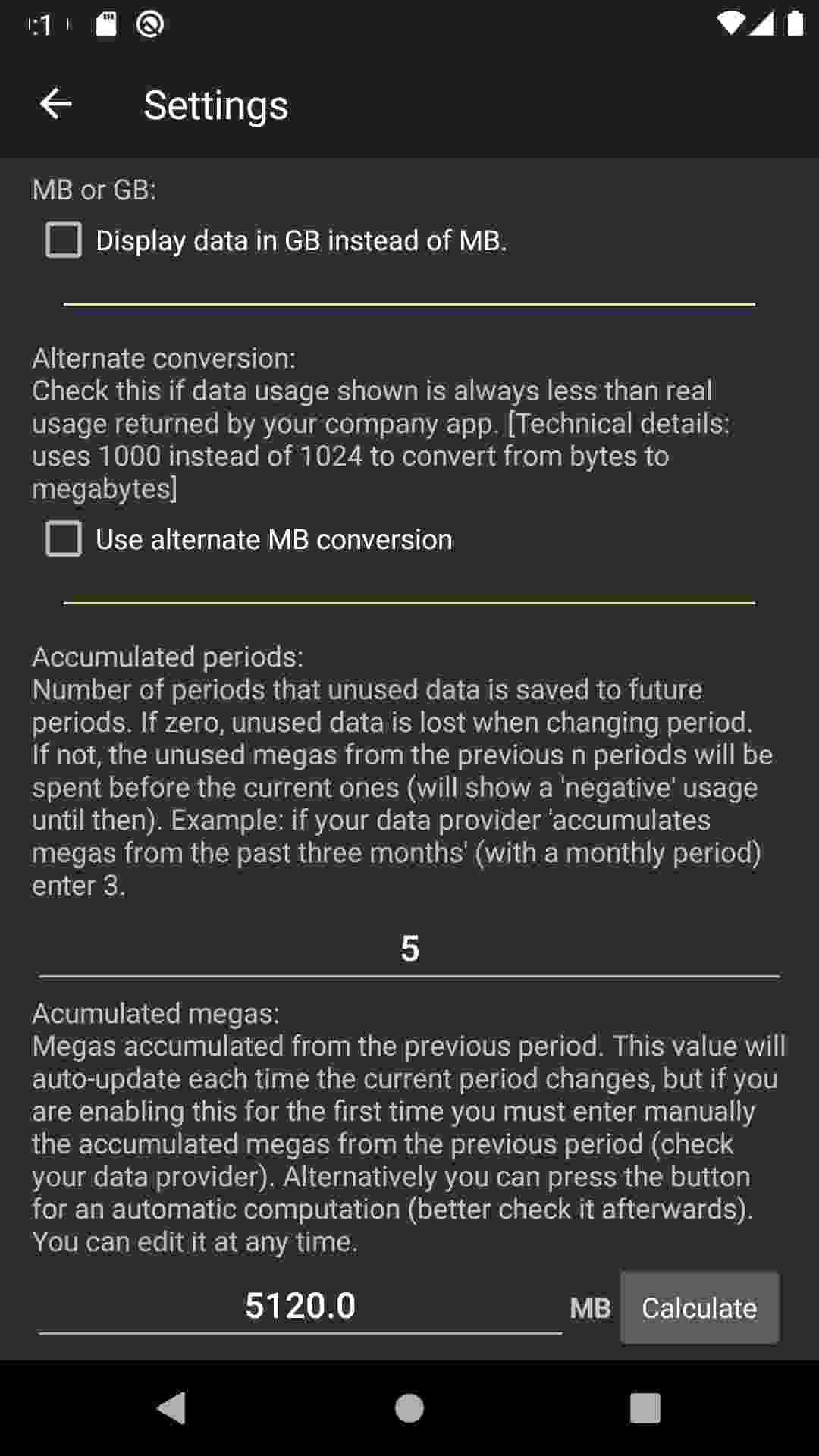 Average data usage widget screenshot