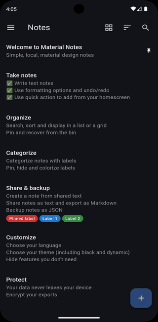 Material Notes screenshot