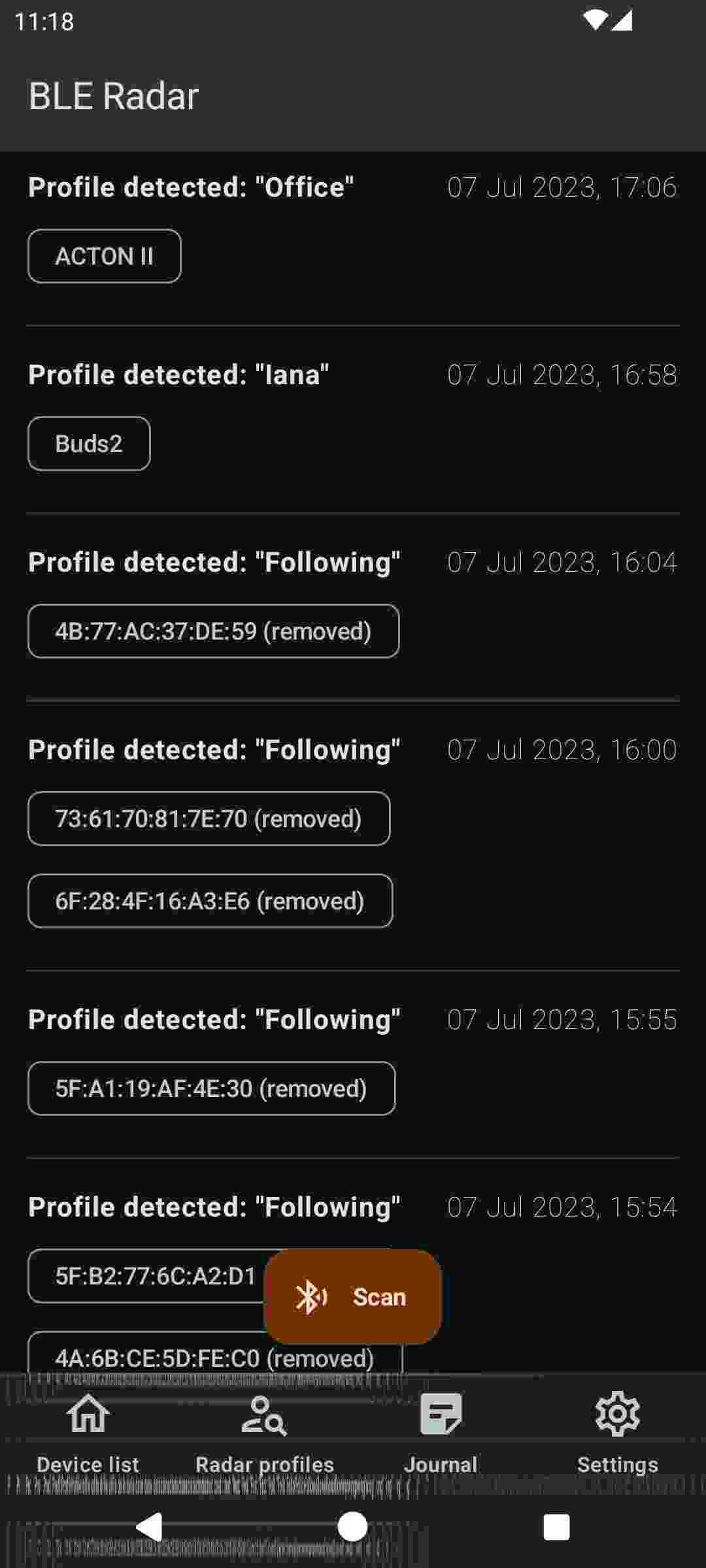 BLE Radar screenshot