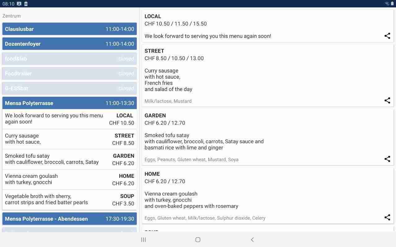 ETH UZH canteens Zürich screenshot