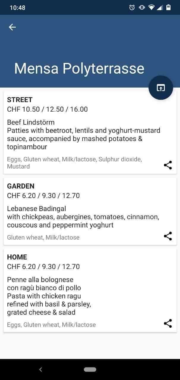 ETH UZH canteens Zürich screenshot