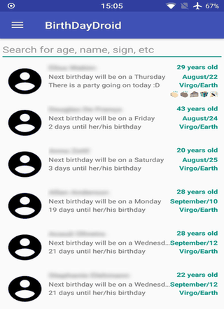 BirthDayDroid screenshot