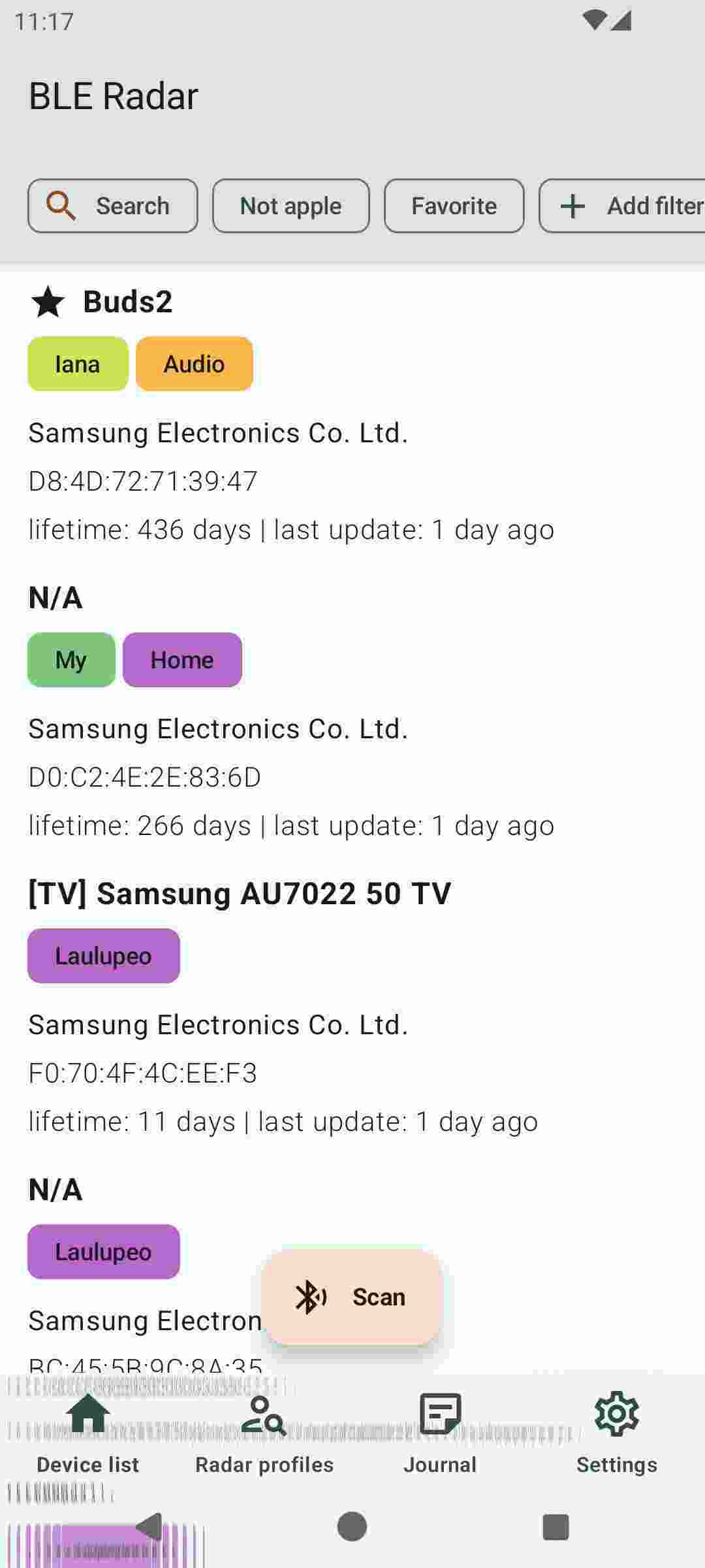 BLE Radar screenshot