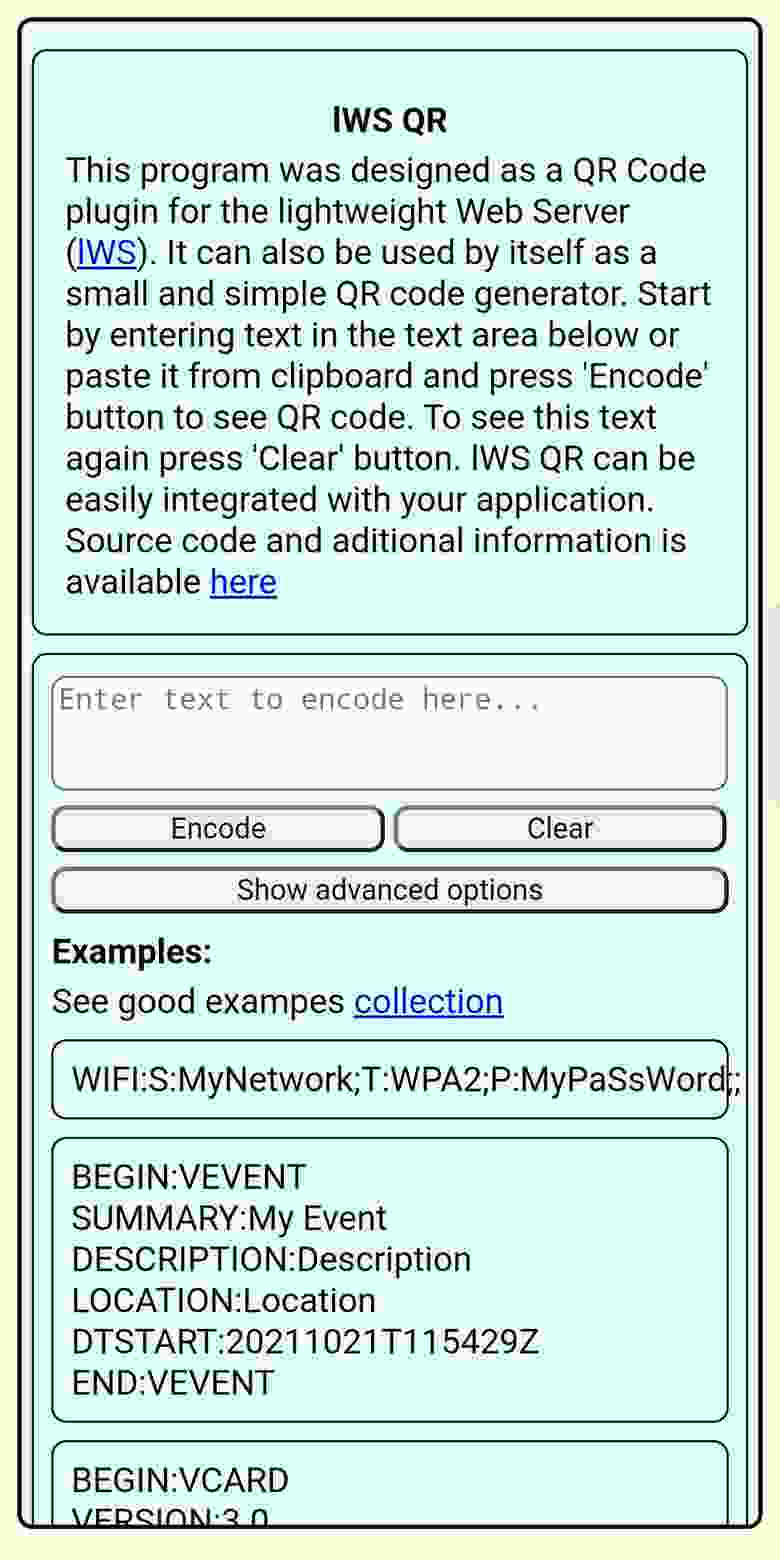 [lWS.QR] lightweight Web Server QR code screenshot
