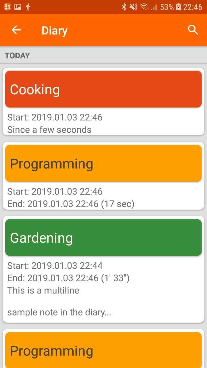 Activity Diary screenshot